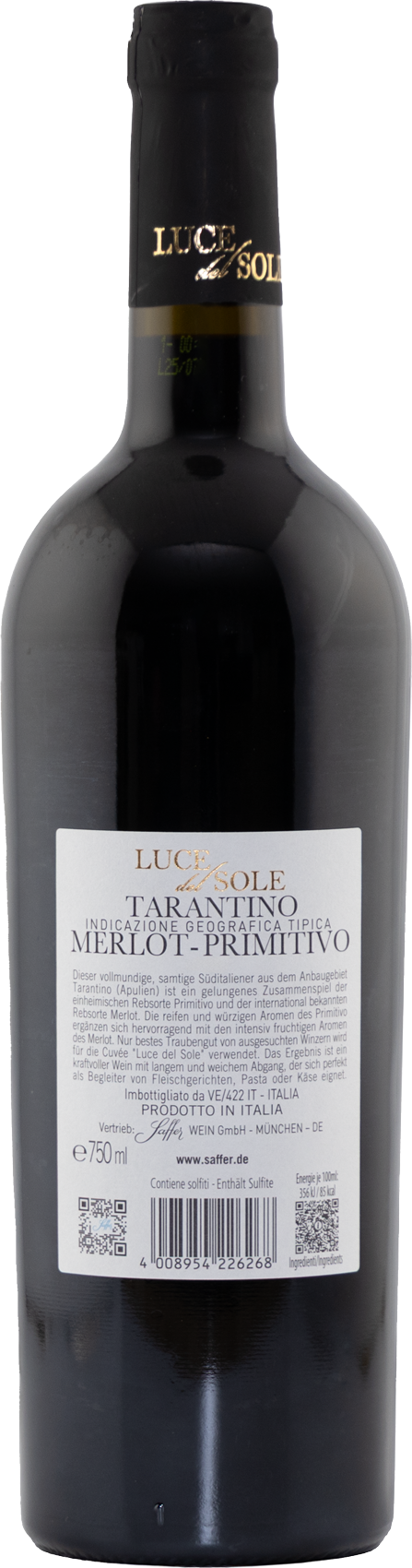 Merlot-Primitivo Tarantino IGT "Luce del Sole" Apulien Rotwein halbtrocken (6 x 0,75 l)