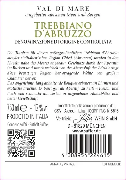 Trebbiano d´Abruzzo DOC Val di Mare Spinelli Abruzzen Weißwein trocken