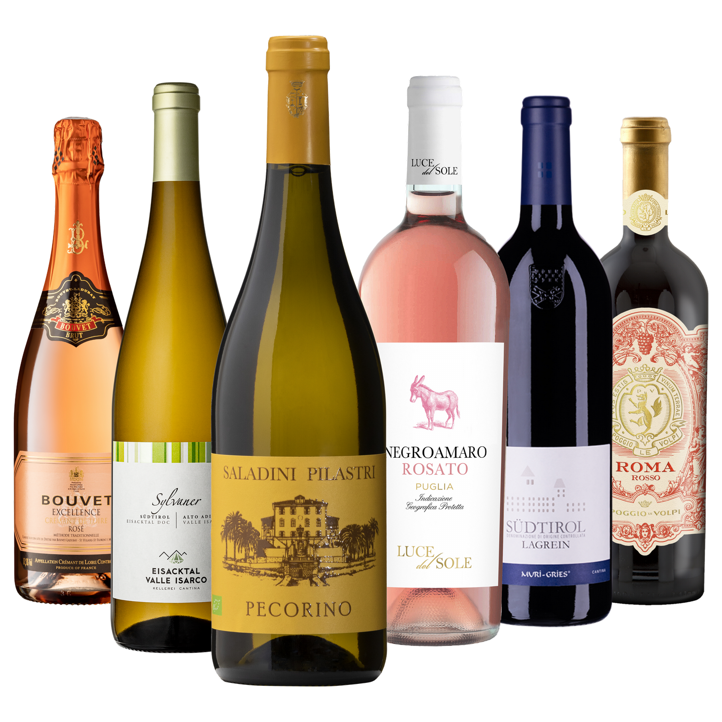 Probierpaket "Weinreise für Entdecker" – Crémant, Pecorino & Lagrein probieren