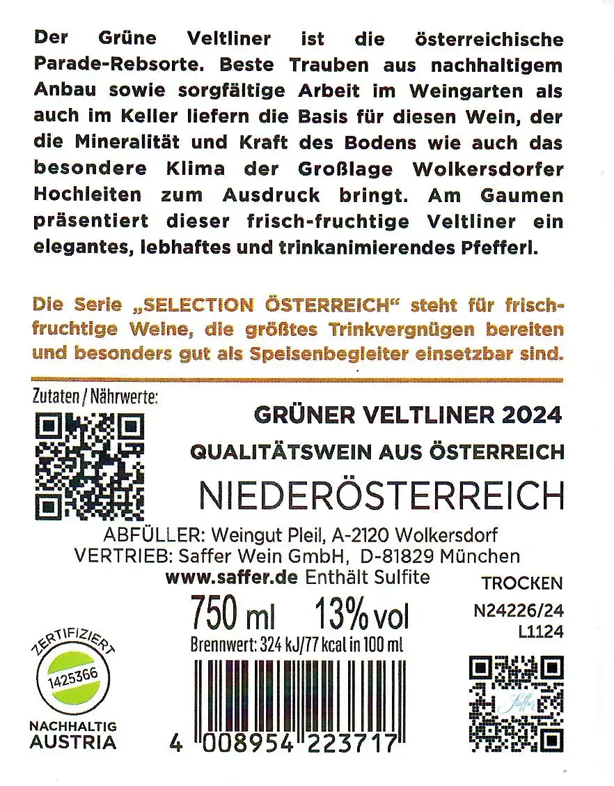 Grüner Veltliner QUW Selection Österreich Niederösterreich Weißwein