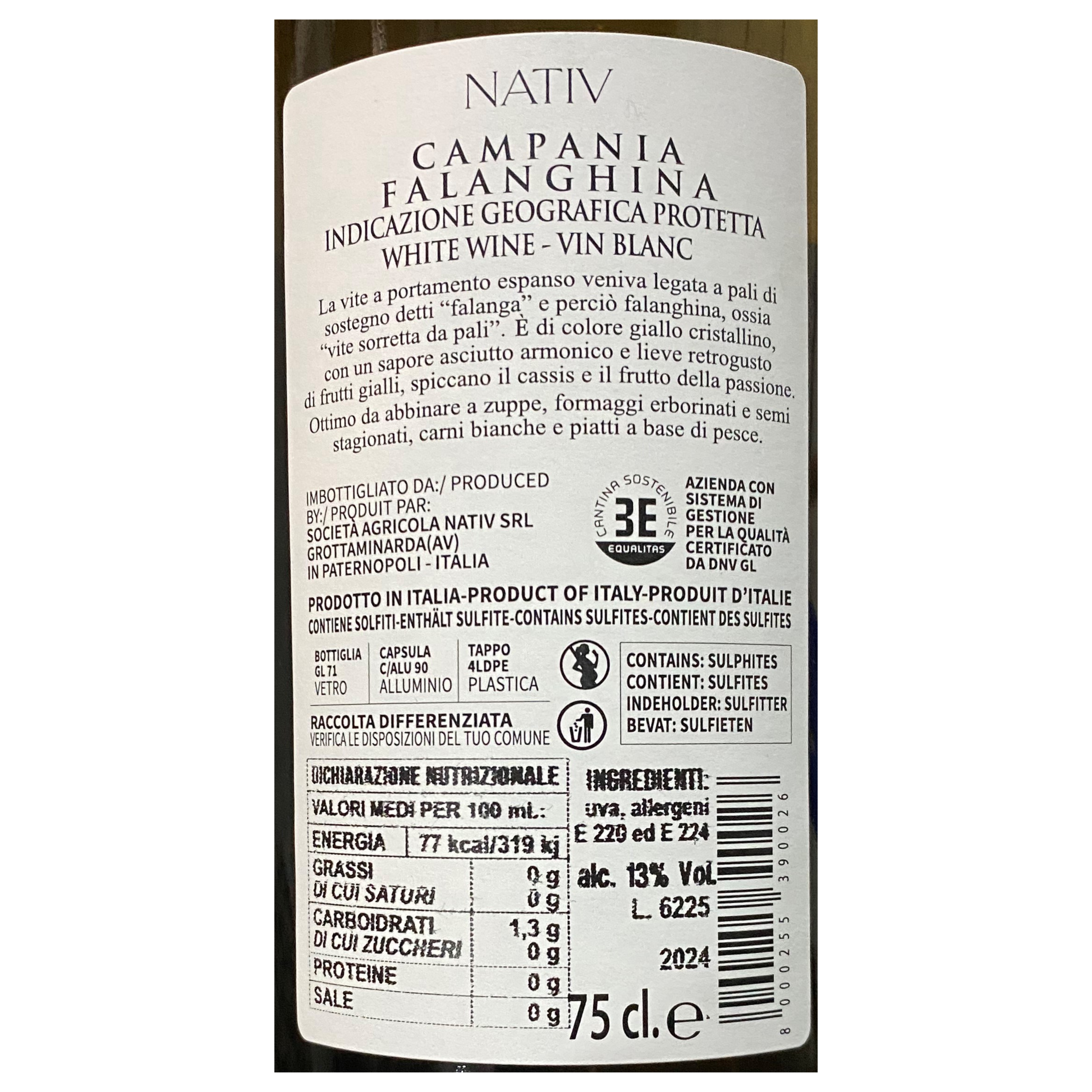 Falanghina Campania IGT Vico Riviera 99 Nativ Kampanien Weißwein trocken