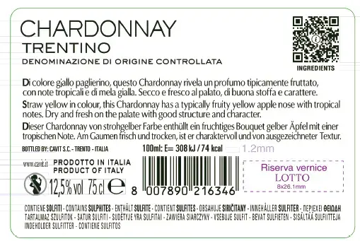 Chardonnay Trentino DOC Mastri Vernacoli Cavit Trentin Weißwein trocken