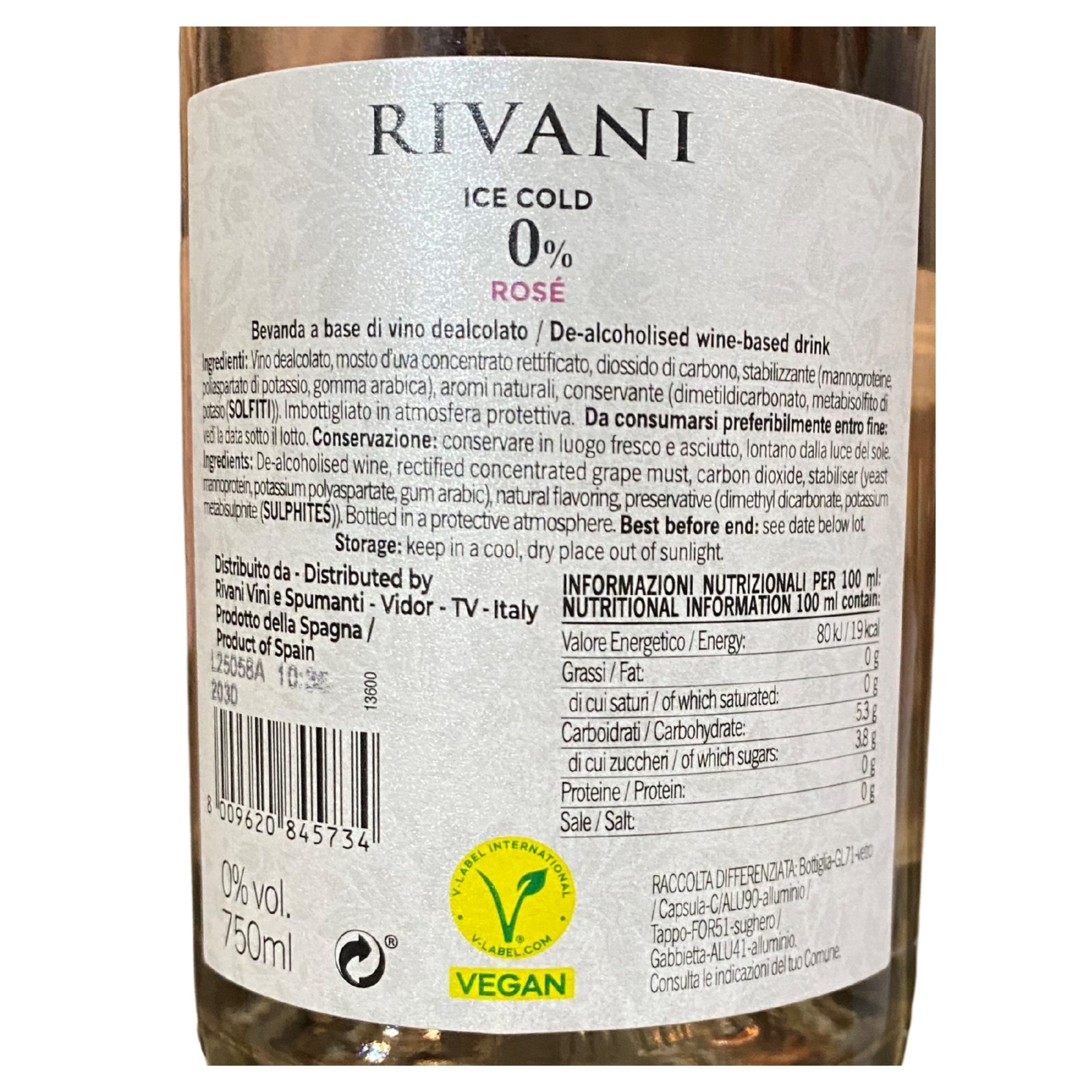 Rivani Sparkling Rosé ZERO ALCOHOL Italien Schaumwein alkoholfrei lieblich
