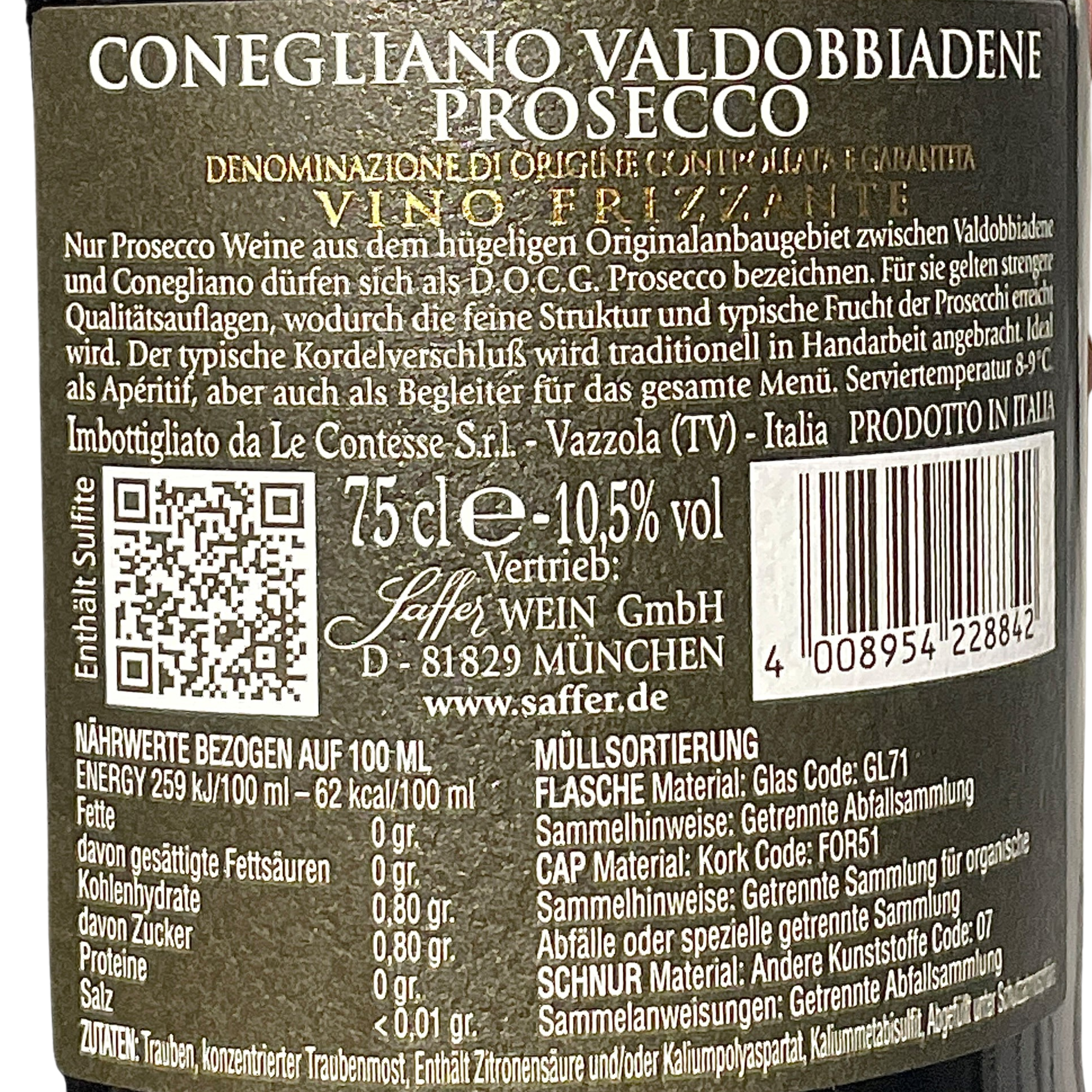 Prosecco Frizzante Valdobbiadene DOCG  Bella Aura Oro Venetien Perlwein trocken