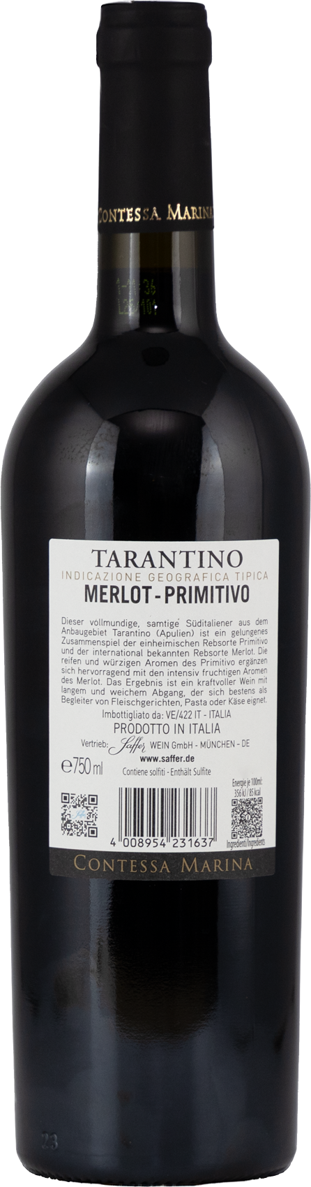 Merlot Primitivo Tarantino IGT Contessa Marina Apulien Rotwein halbtrocken