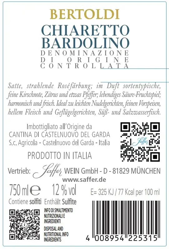 Chiaretto Bardolino DOC Bertoldi Venetien Roséwein trocken