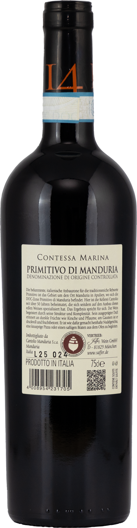 Primitivo di Manduria DOC 14 Contessa Marina Apulien Rotwein trocken